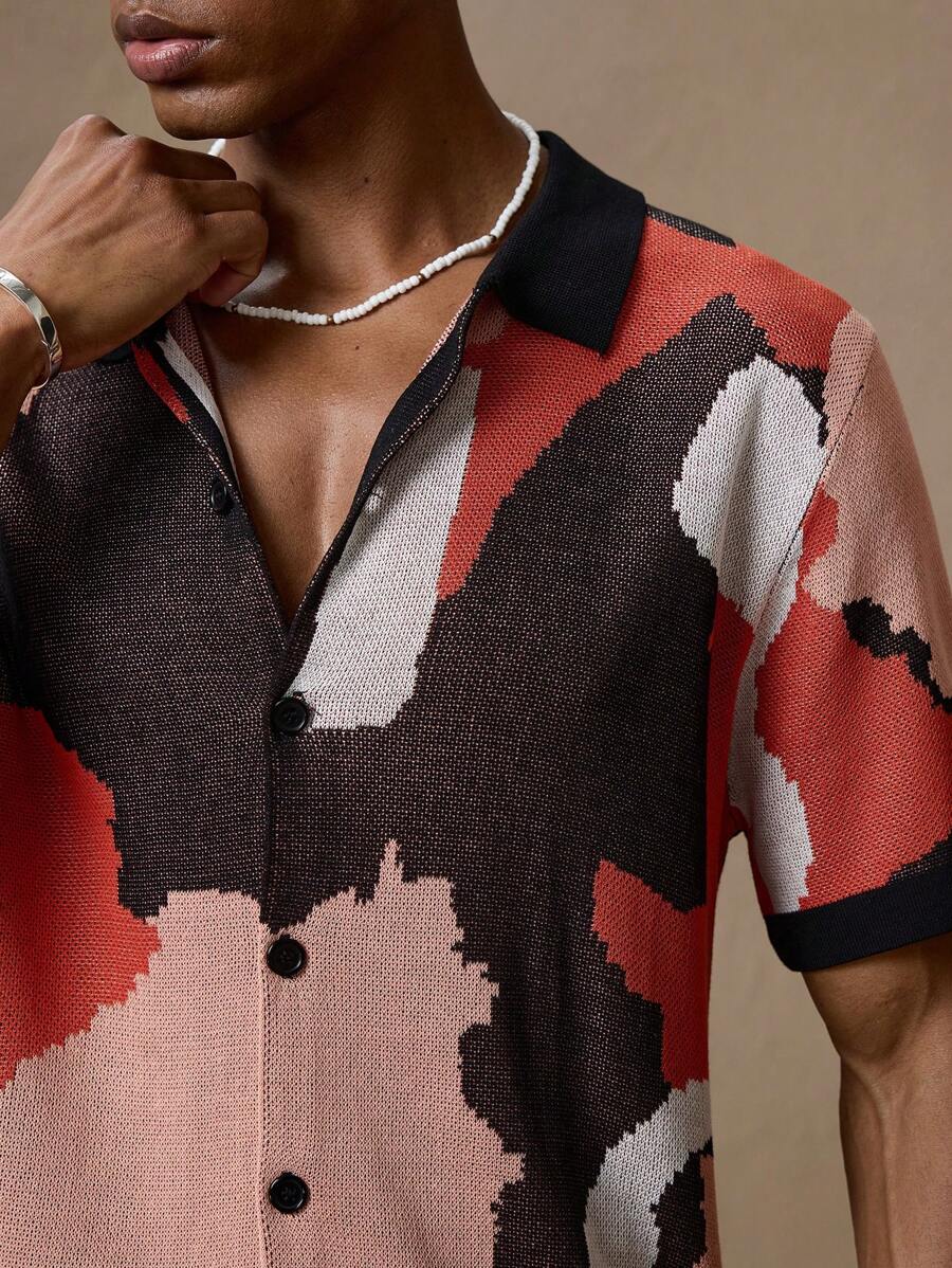 Men's Camouflage Knitted Short Sleeve Elastic Fitted Casual Polo Shirt
