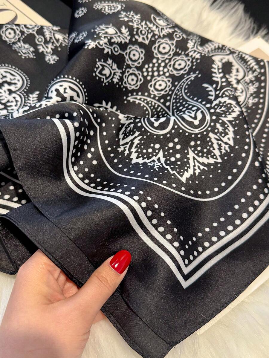 1pc Paisley Printed 70cm Faux Silk Square Scarf/Bandana