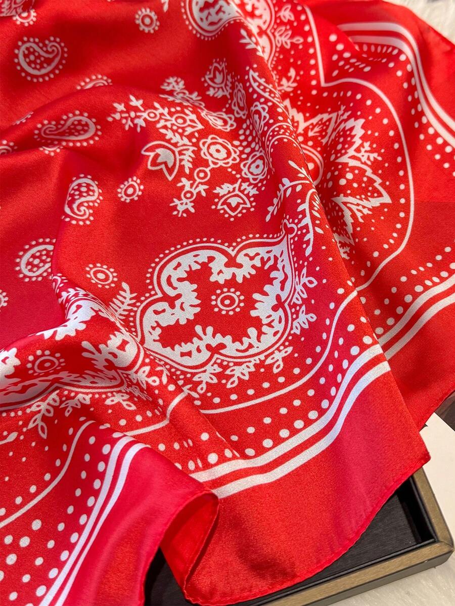 1pc Paisley Printed 70cm Faux Silk Square Scarf/Bandana