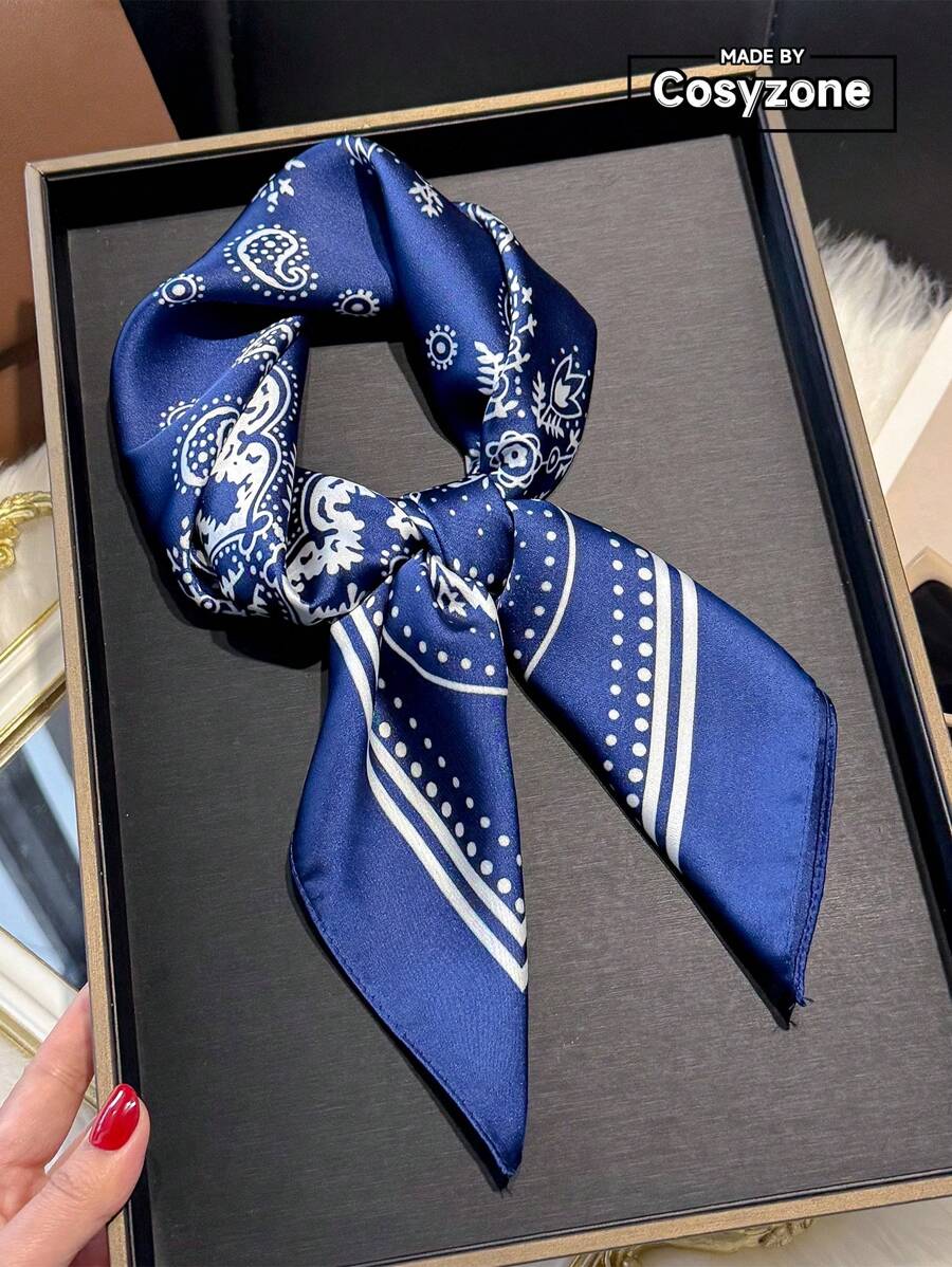 1pc Paisley Printed 70cm Faux Silk Square Scarf/Bandana