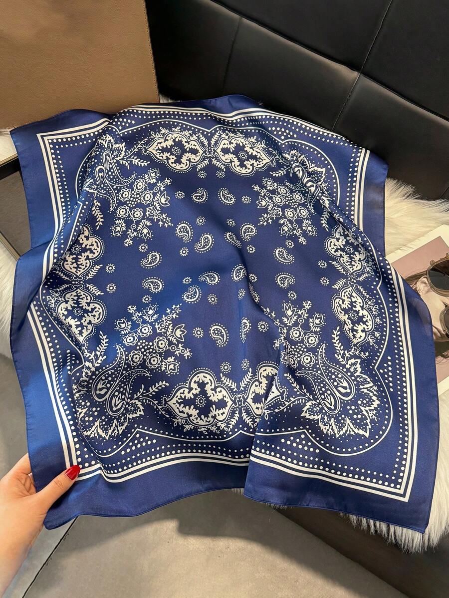 1pc Paisley Printed 70cm Faux Silk Square Scarf/Bandana
