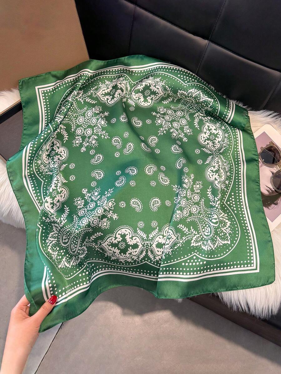 1pc Paisley Printed 70cm Faux Silk Square Scarf/Bandana