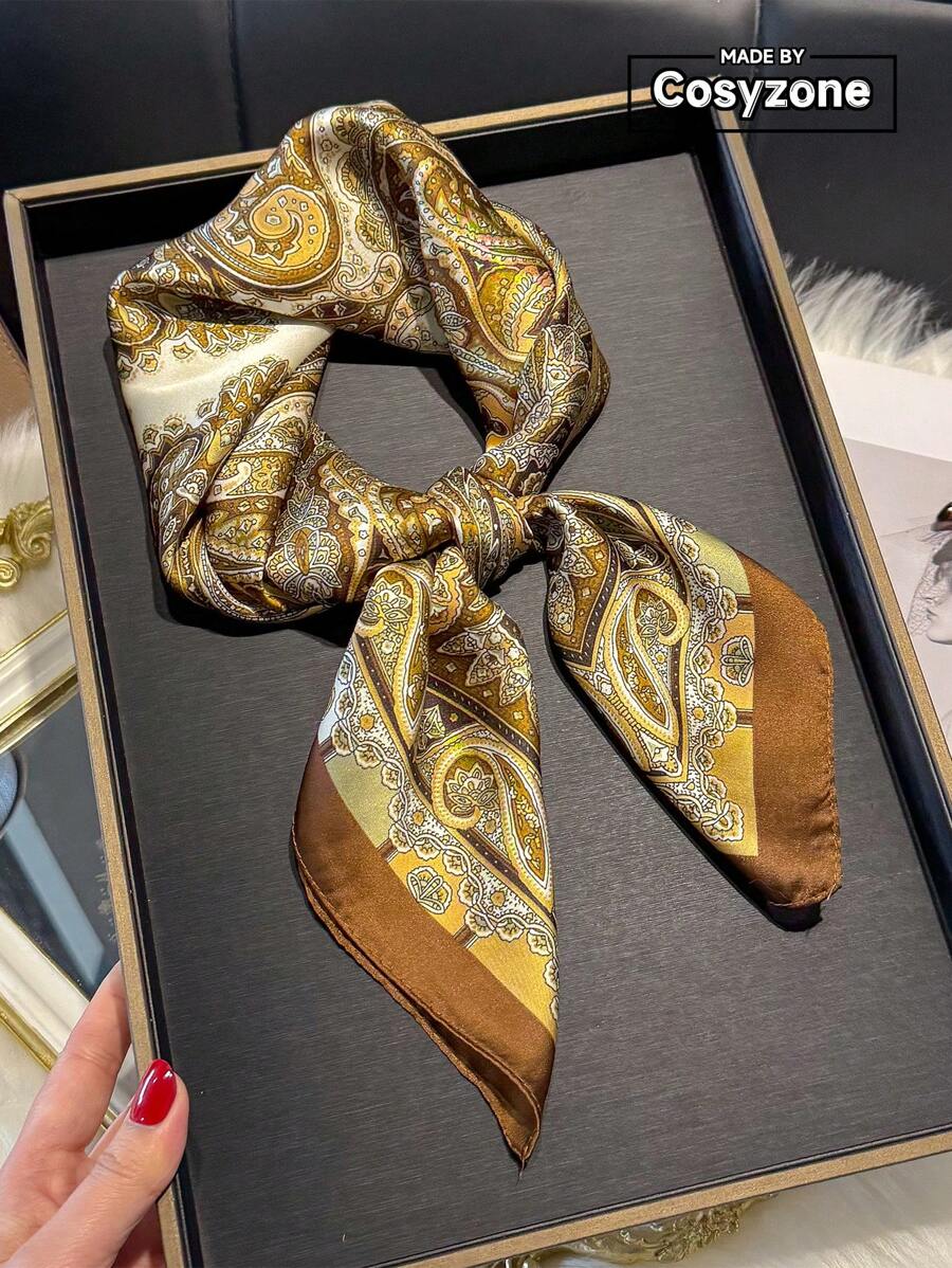 1pc Paisley Printed 70cm Faux Silk Square Scarf/Bandana
