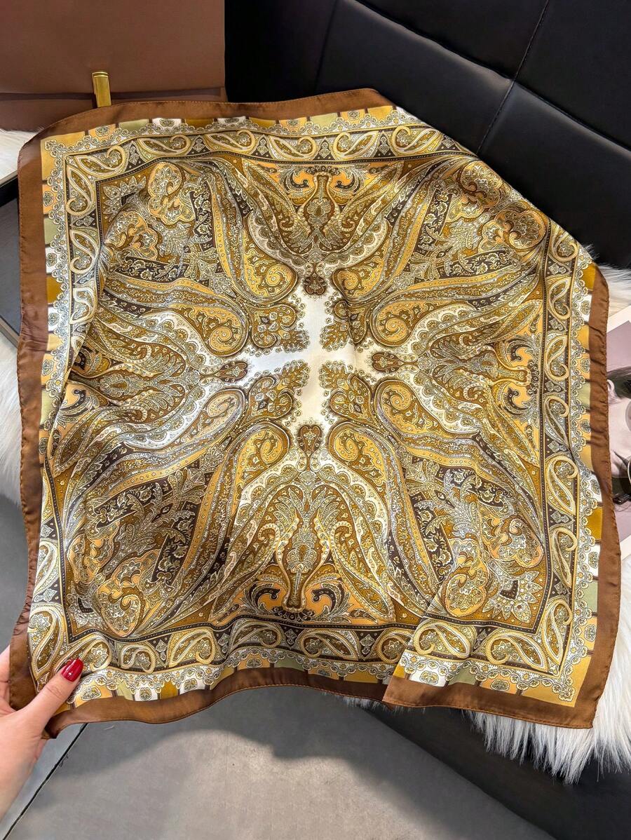 1pc Paisley Printed 70cm Faux Silk Square Scarf/Bandana