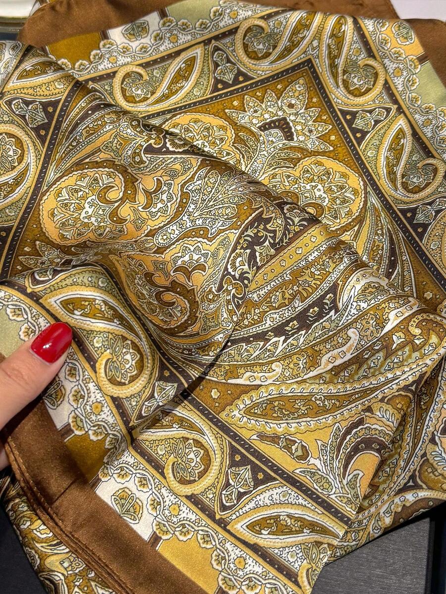 1pc Paisley Printed 70cm Faux Silk Square Scarf/Bandana
