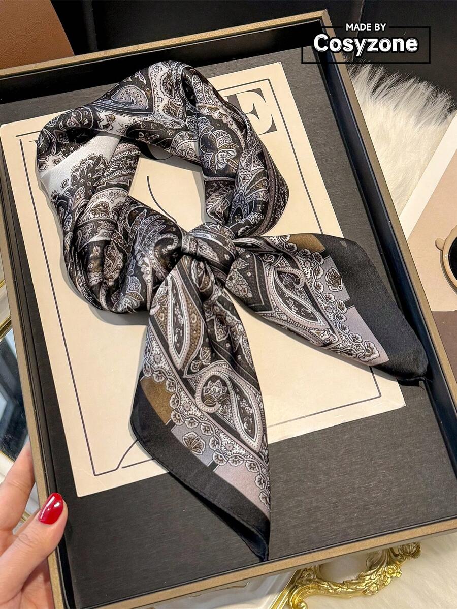 1pc Paisley Printed 70cm Faux Silk Square Scarf/Bandana