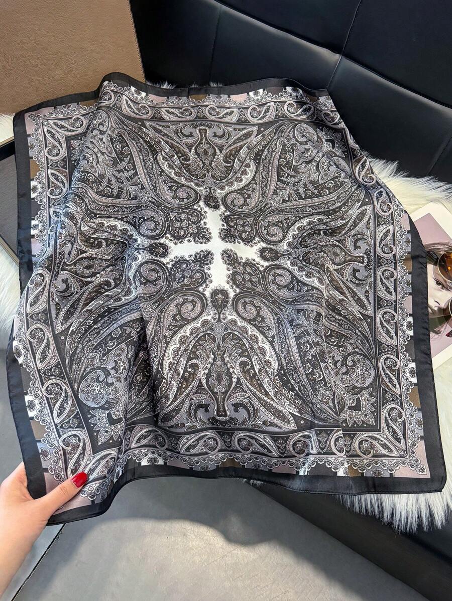 1pc Paisley Printed 70cm Faux Silk Square Scarf/Bandana