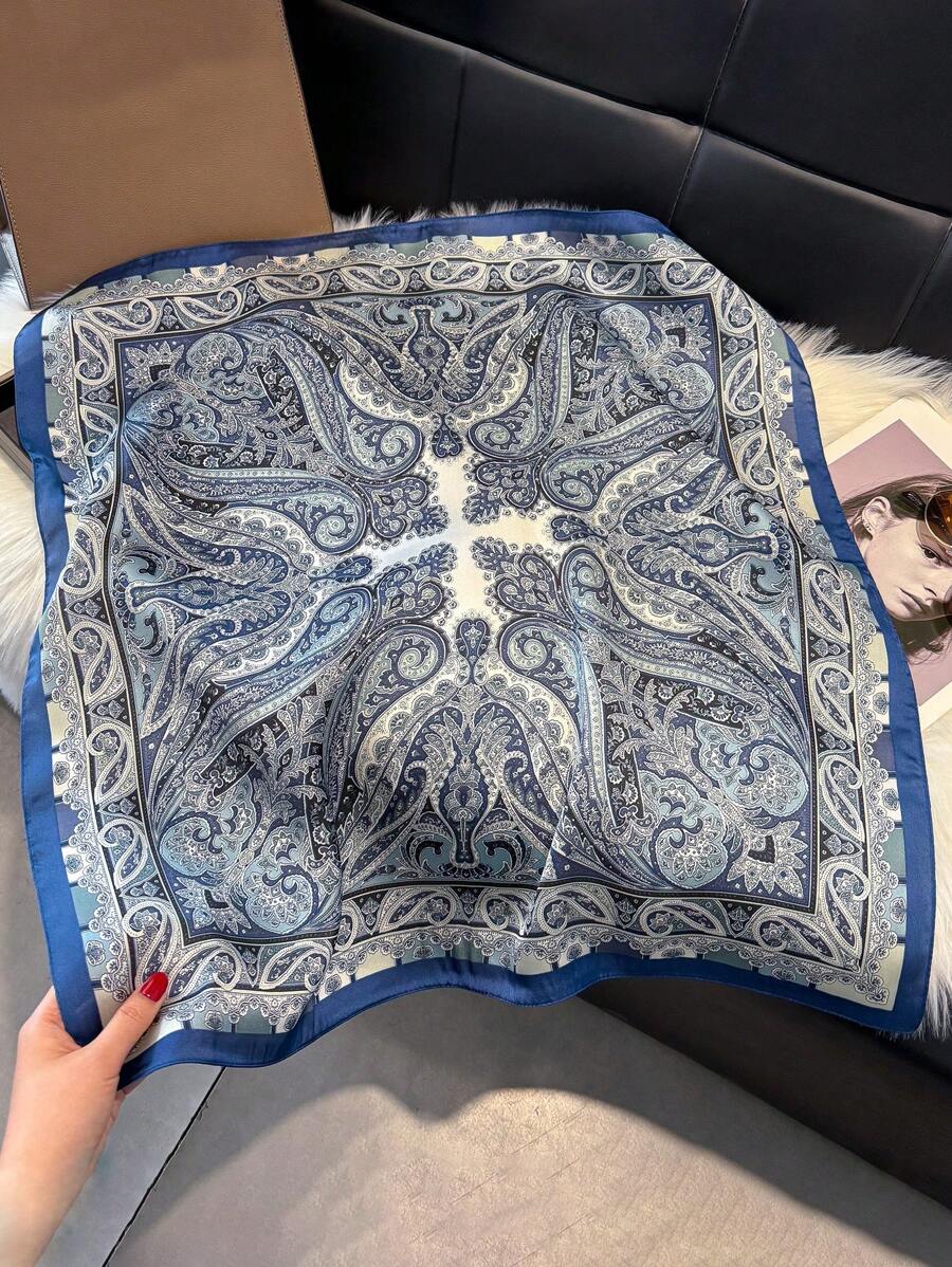1pc Paisley Printed 70cm Faux Silk Square Scarf/Bandana