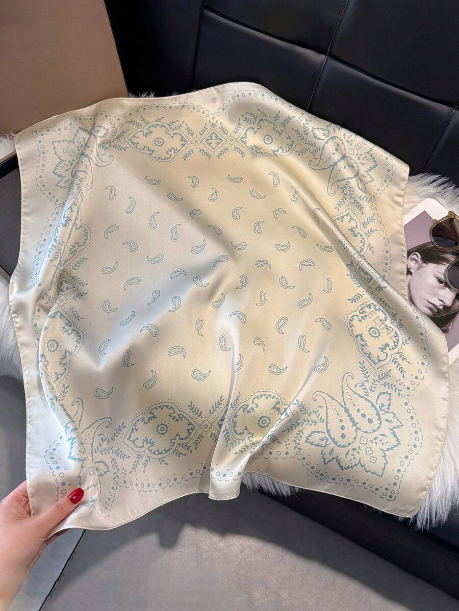 1pc Paisley Printed 70cm Faux Silk Square Scarf/Bandana