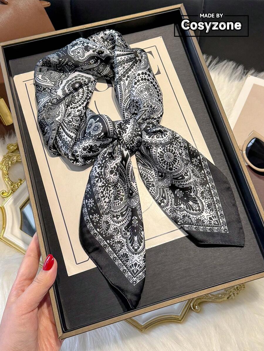1pc Paisley Printed 70cm Faux Silk Square Scarf/Bandana
