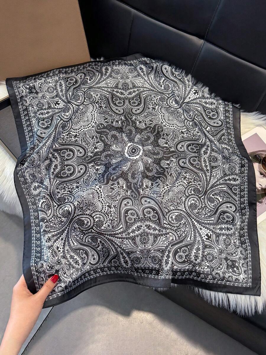 1pc Paisley Printed 70cm Faux Silk Square Scarf/Bandana