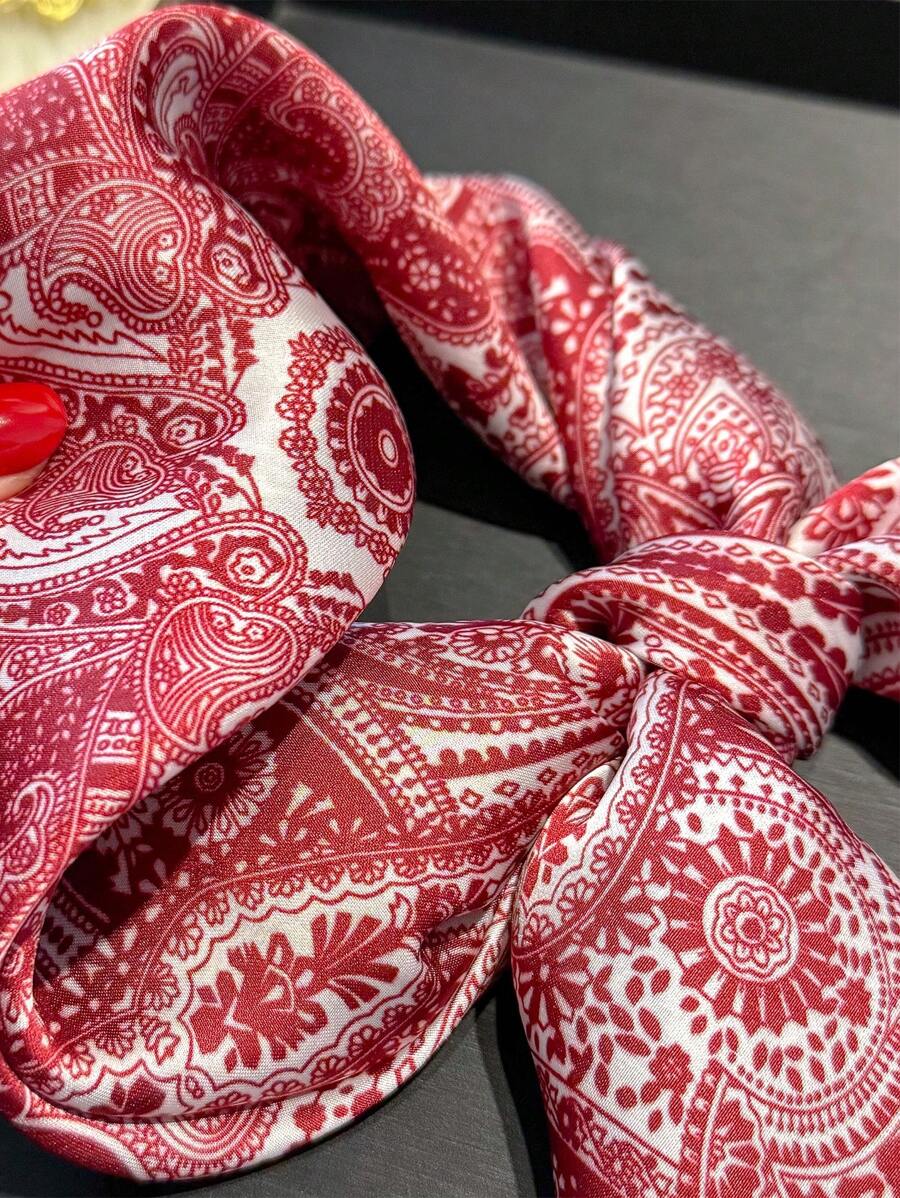 1pc Paisley Printed 70cm Faux Silk Square Scarf/Bandana