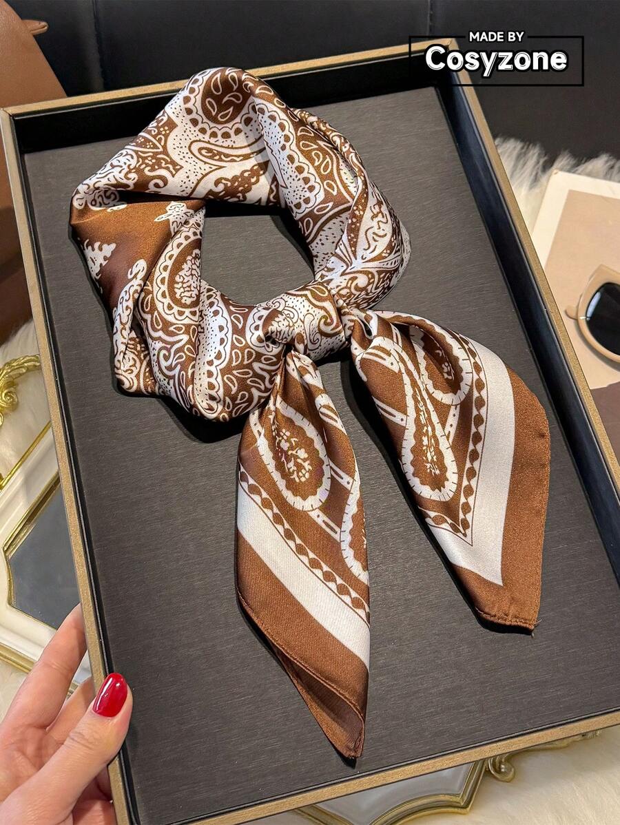 1pc Paisley Printed 70cm Faux Silk Square Scarf/Bandana
