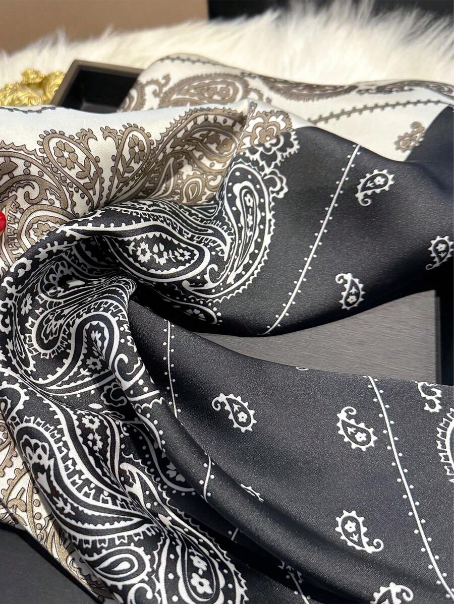 1pc Paisley Printed 70cm Faux Silk Square Scarf/Bandana
