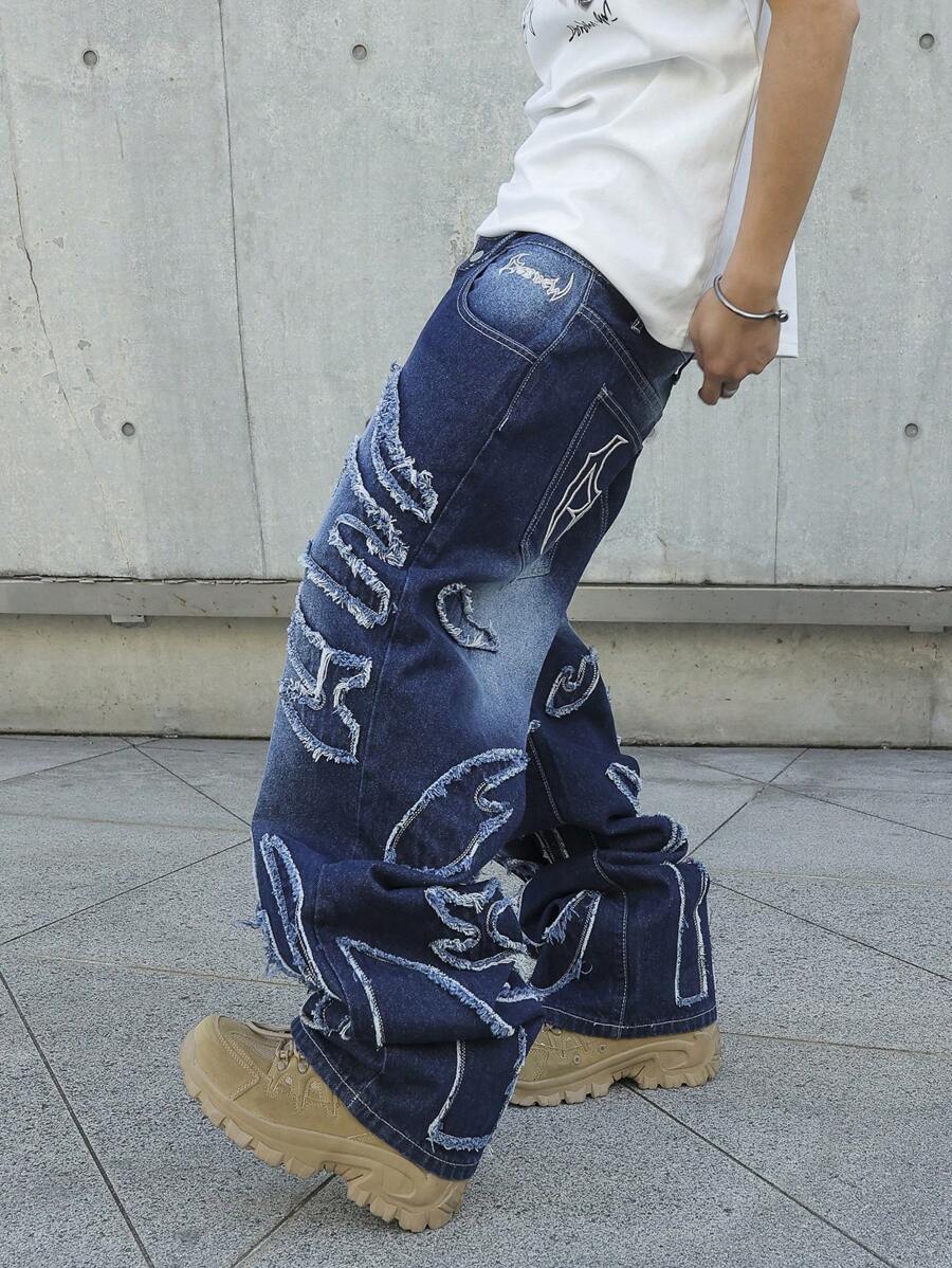 Men's Patchwork Wide Leg Loose Casual Jeans