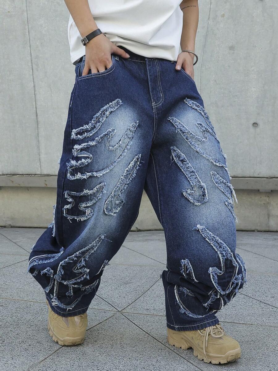 Men's Patchwork Wide Leg Loose Casual Jeans