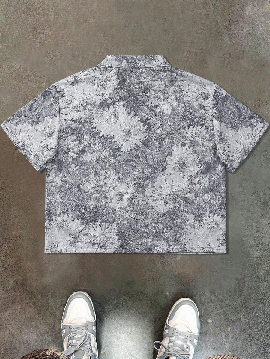 Men's Oil Painting Sunflower Print Pegasus Print Zip-Up Shirt ,