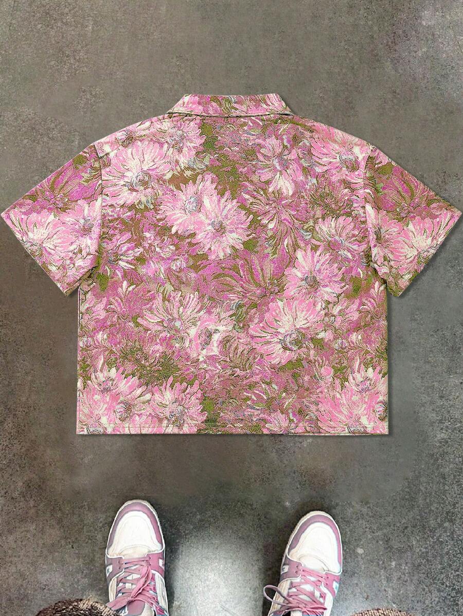 Men's Oil Painting Sunflower Print Pegasus Print Zip-Up Shirt ,