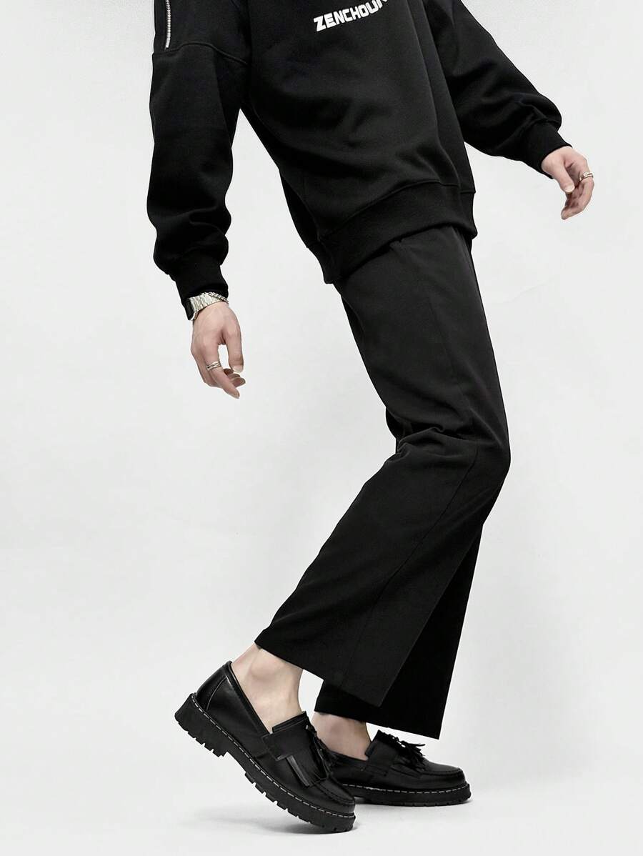 Men's Casual Thick Sole Slip-On Solid Black Leather Loafers