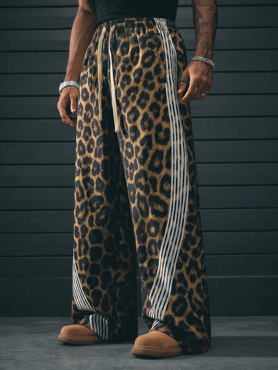 Leopard Pattern Loose Fit Straight Leg Men's Pants