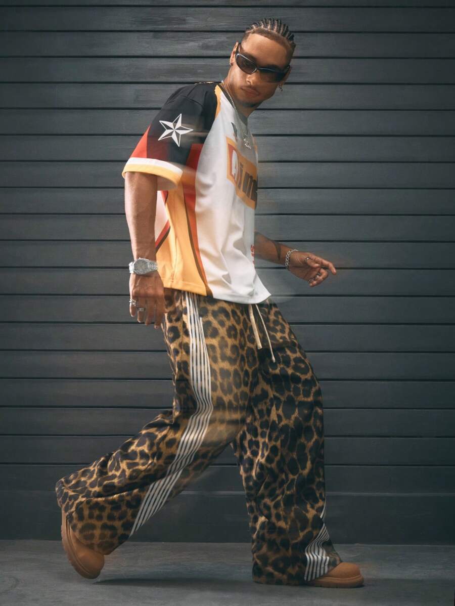 Leopard Pattern Loose Fit Straight Leg Men's Pants