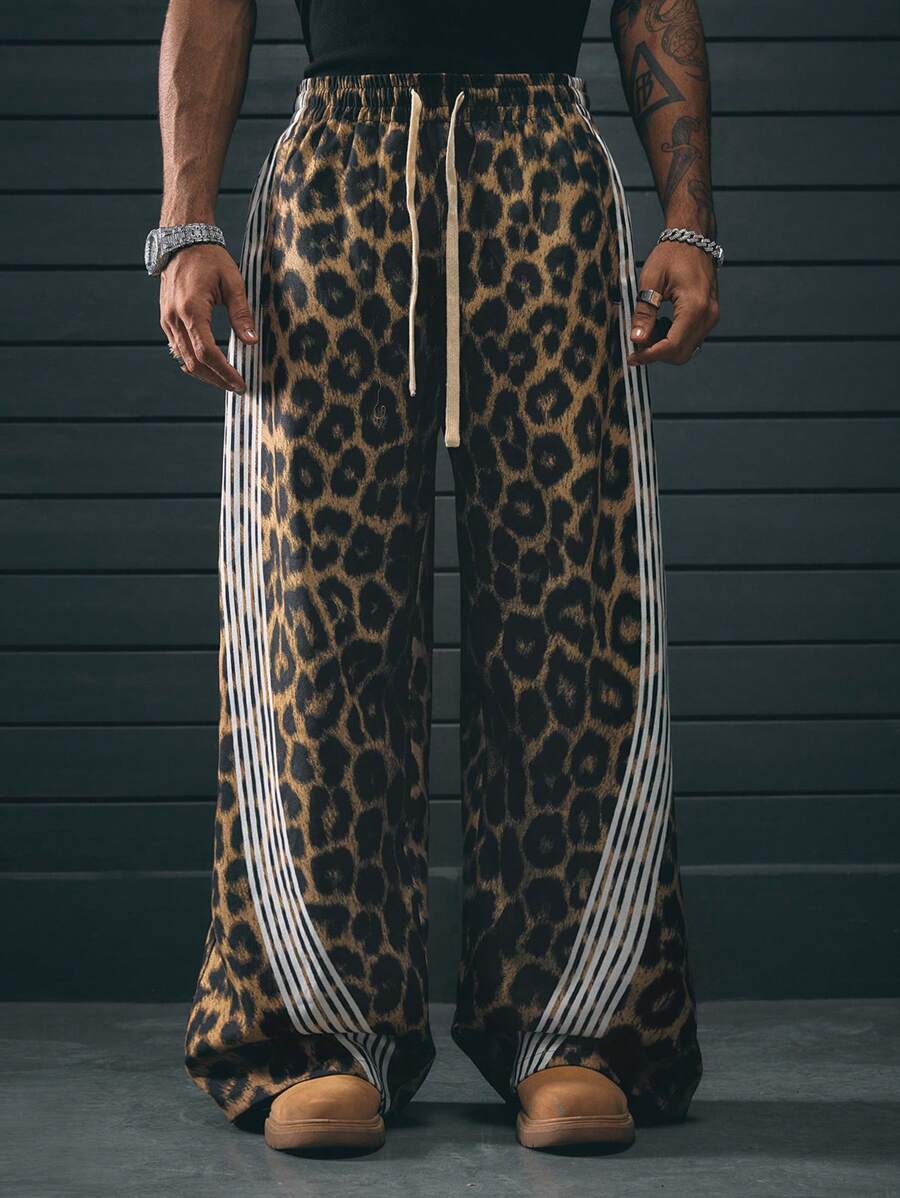 Leopard Pattern Loose Fit Straight Leg Men's Pants