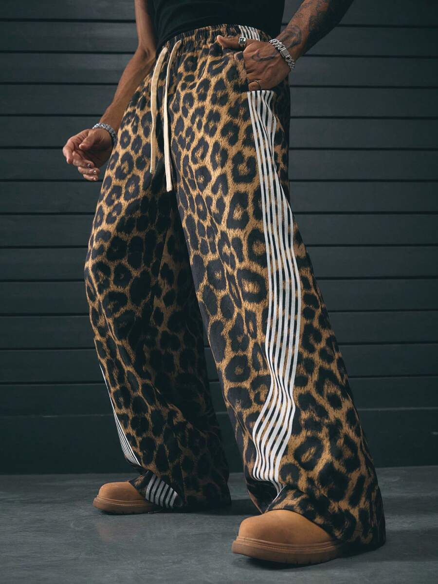 Leopard Pattern Loose Fit Straight Leg Men's Pants