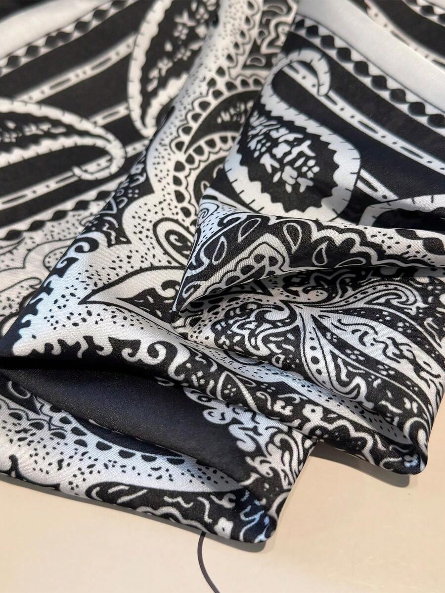 1pc Paisley Printed 70cm Faux Silk Square Scarf/Bandana