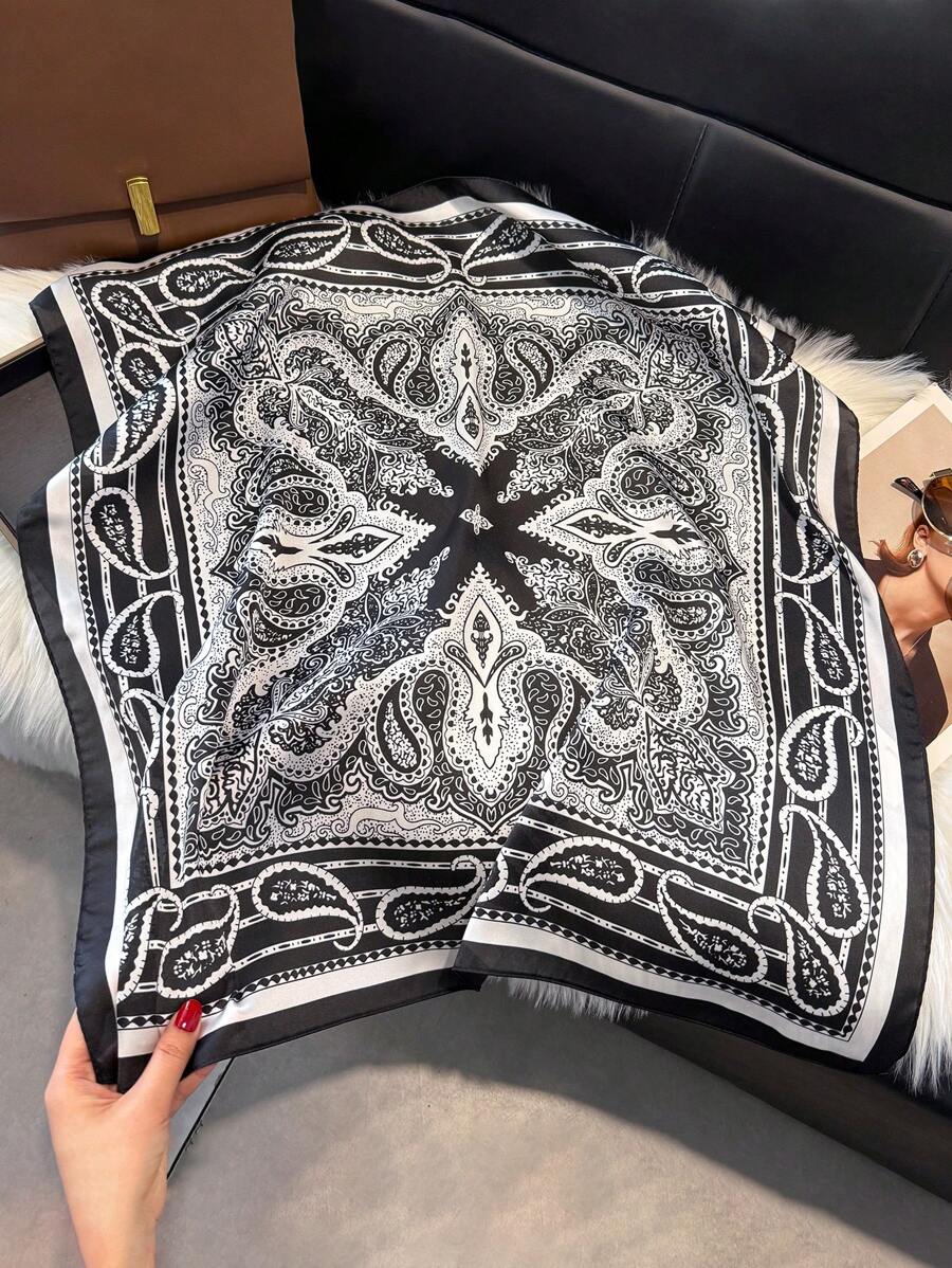 1pc Paisley Printed 70cm Faux Silk Square Scarf/Bandana