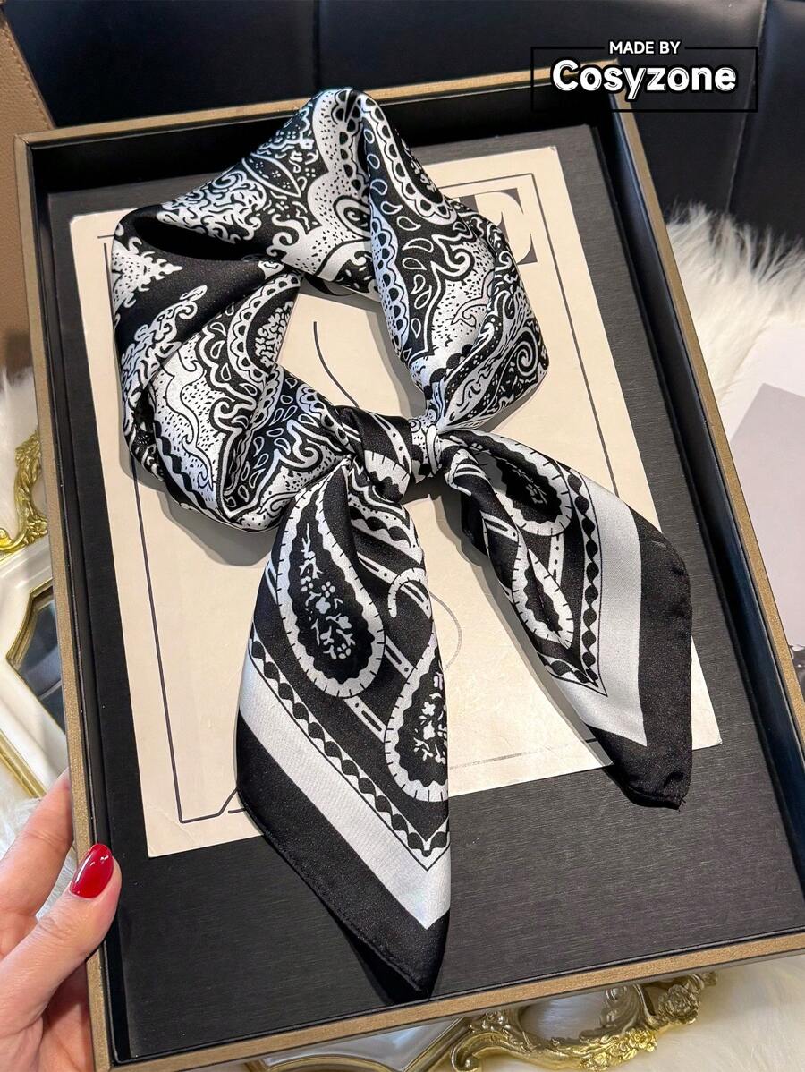 1pc Paisley Printed 70cm Faux Silk Square Scarf/Bandana