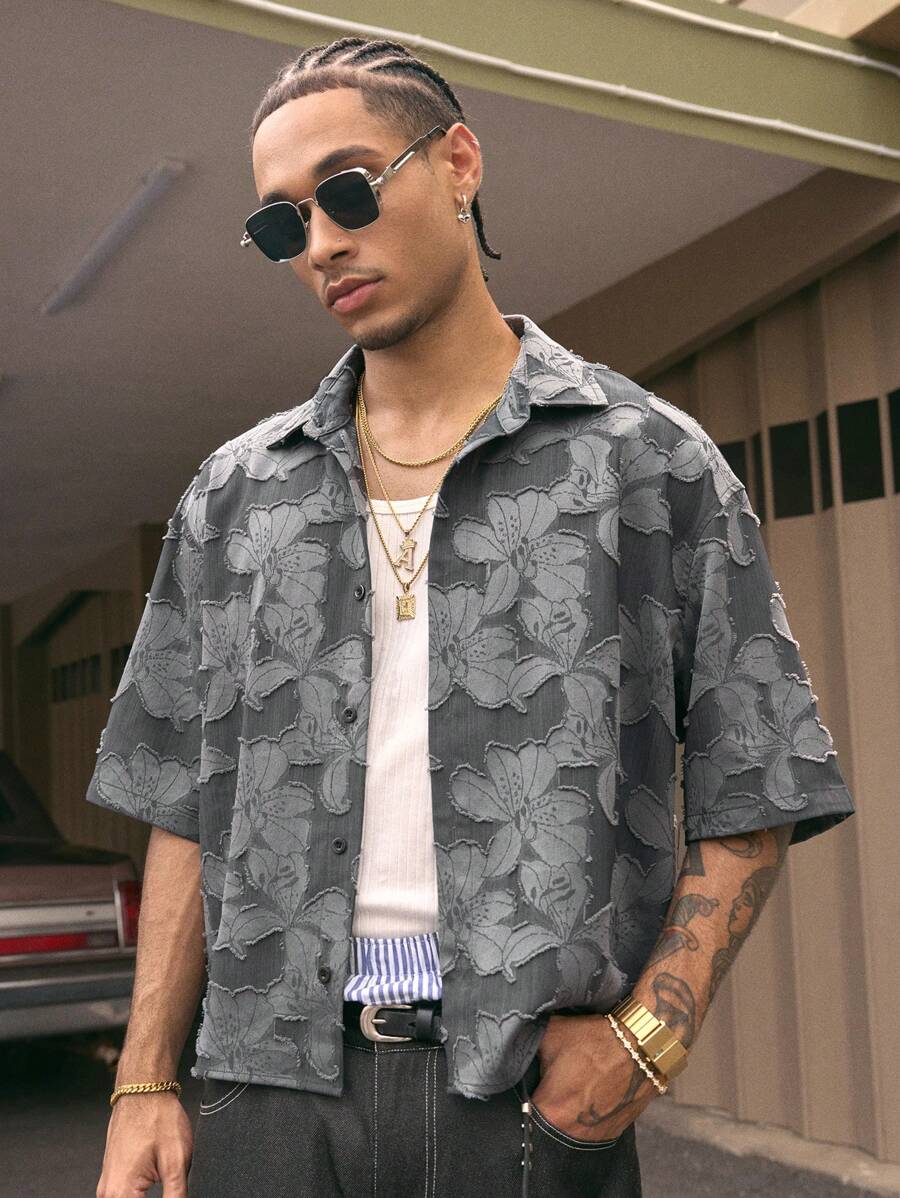 Men's Streetwear Turndown Collar Short Sleeve Loose Fit Shirt