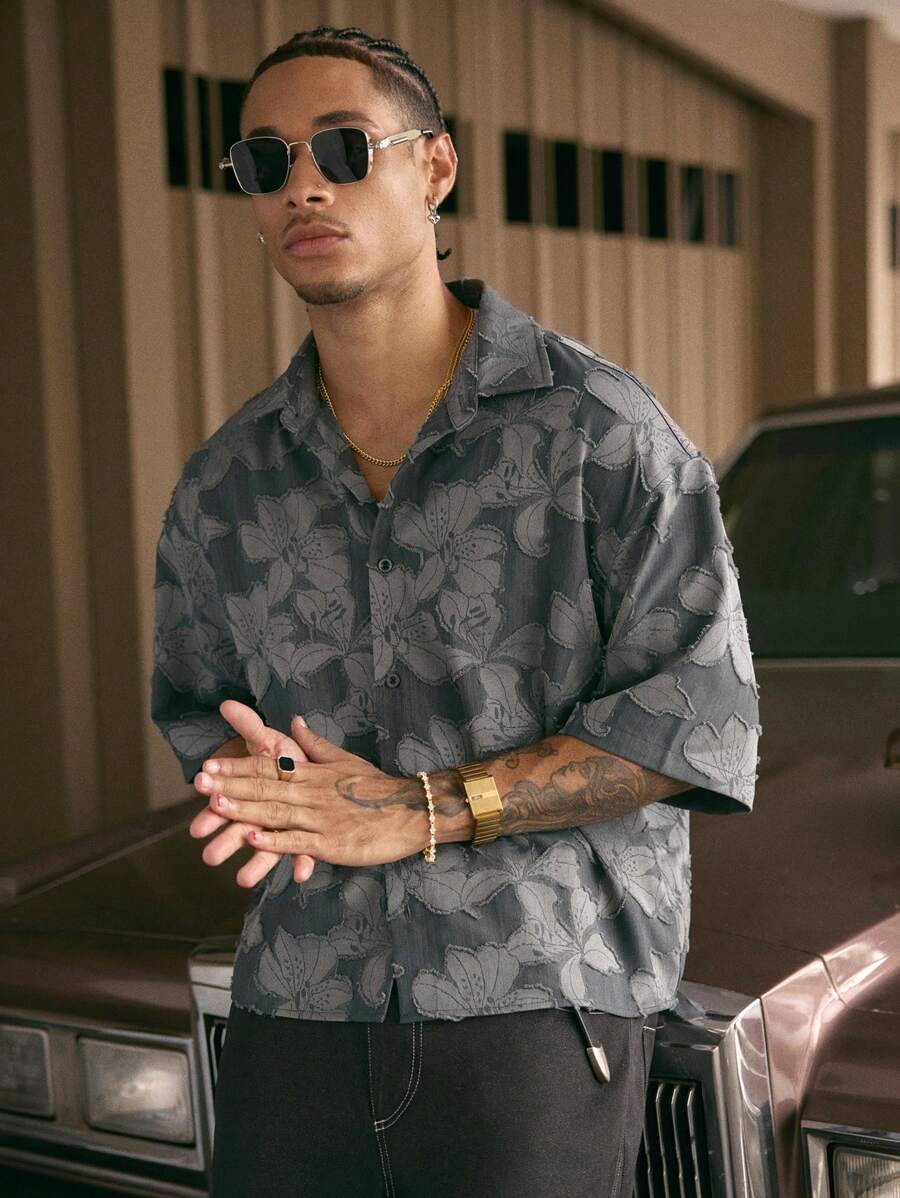 Men's Streetwear Turndown Collar Short Sleeve Loose Fit Shirt