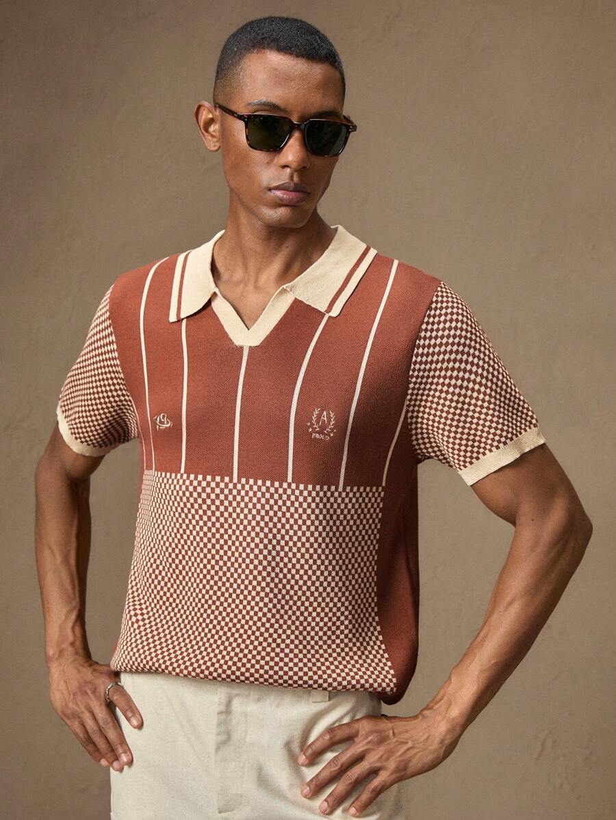 Men's Brown Knitted Short Sleeve Slim Fit Casual Polo Shirt