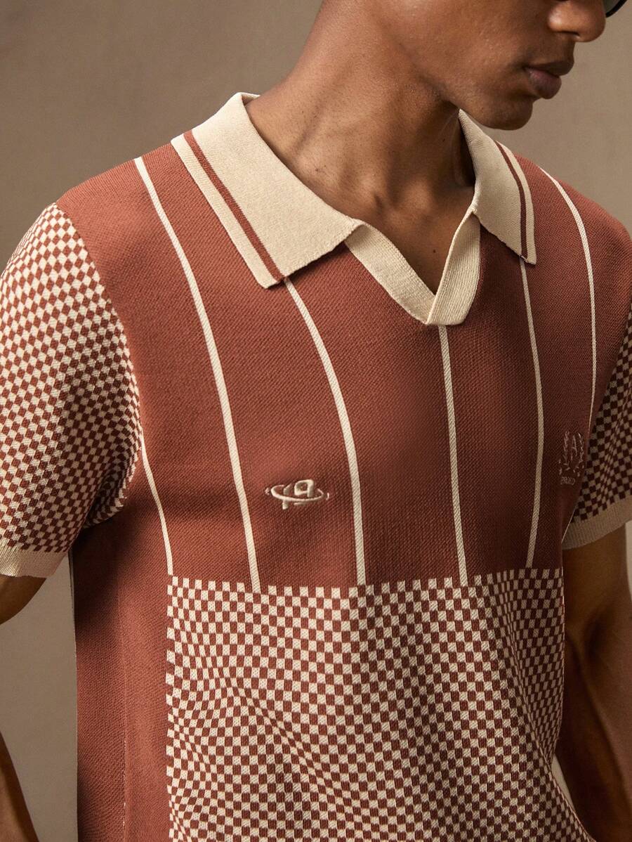 Men's Brown Knitted Short Sleeve Slim Fit Casual Polo Shirt