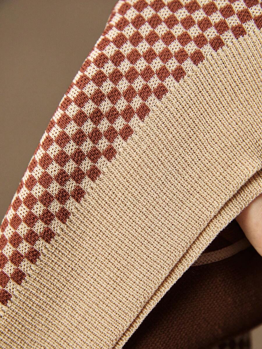 Men's Brown Knitted Short Sleeve Slim Fit Casual Polo Shirt