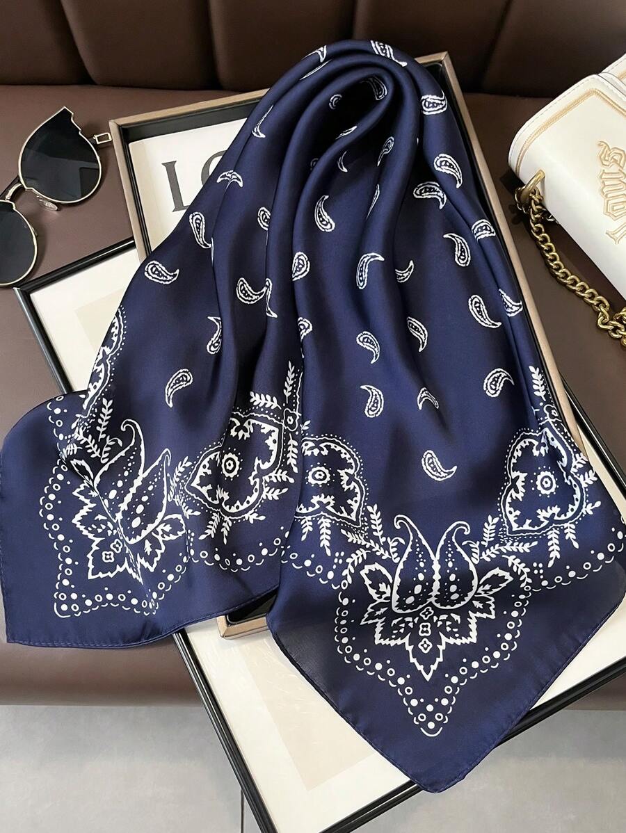 1pc Paisley Printed 70cm Faux Silk Square Scarf/Bandana