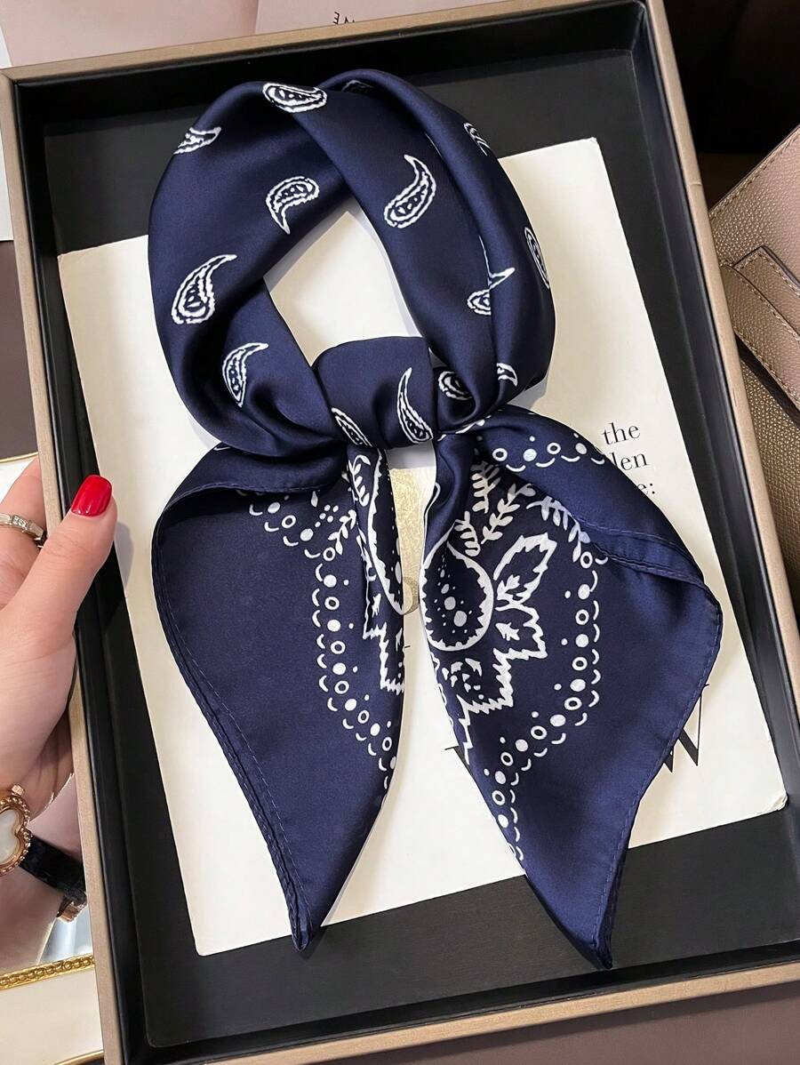 1pc Paisley Printed 70cm Faux Silk Square Scarf/Bandana