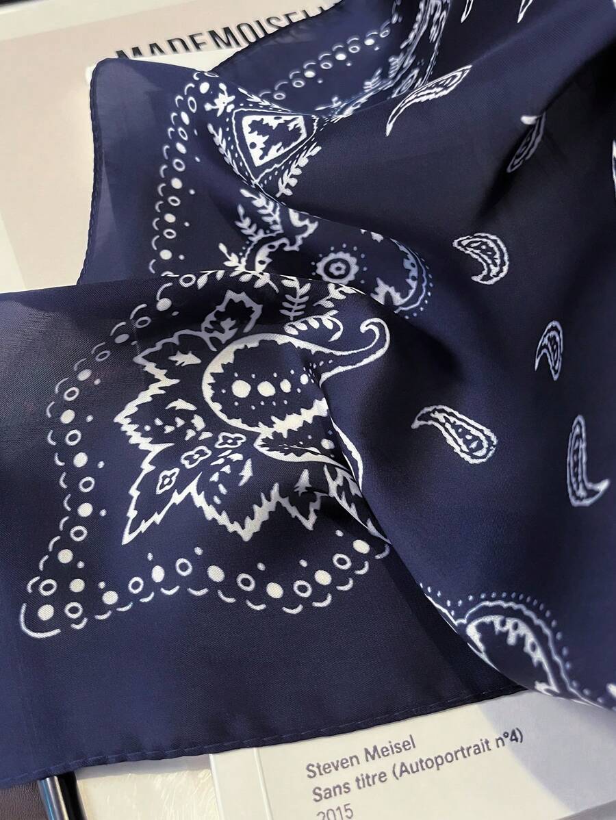 1pc Paisley Printed 70cm Faux Silk Square Scarf/Bandana