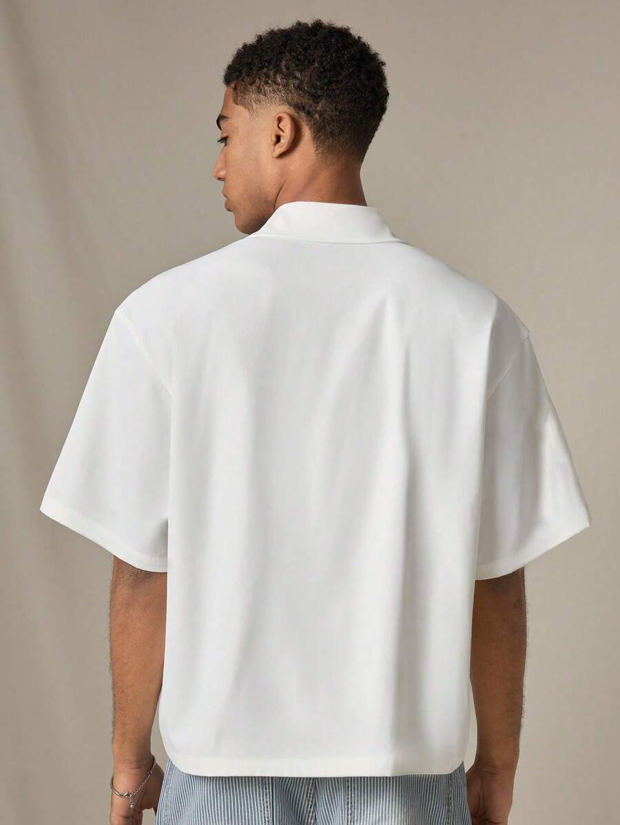 Men's 3D Floral Decor Casual Short Sleeve White Shirt