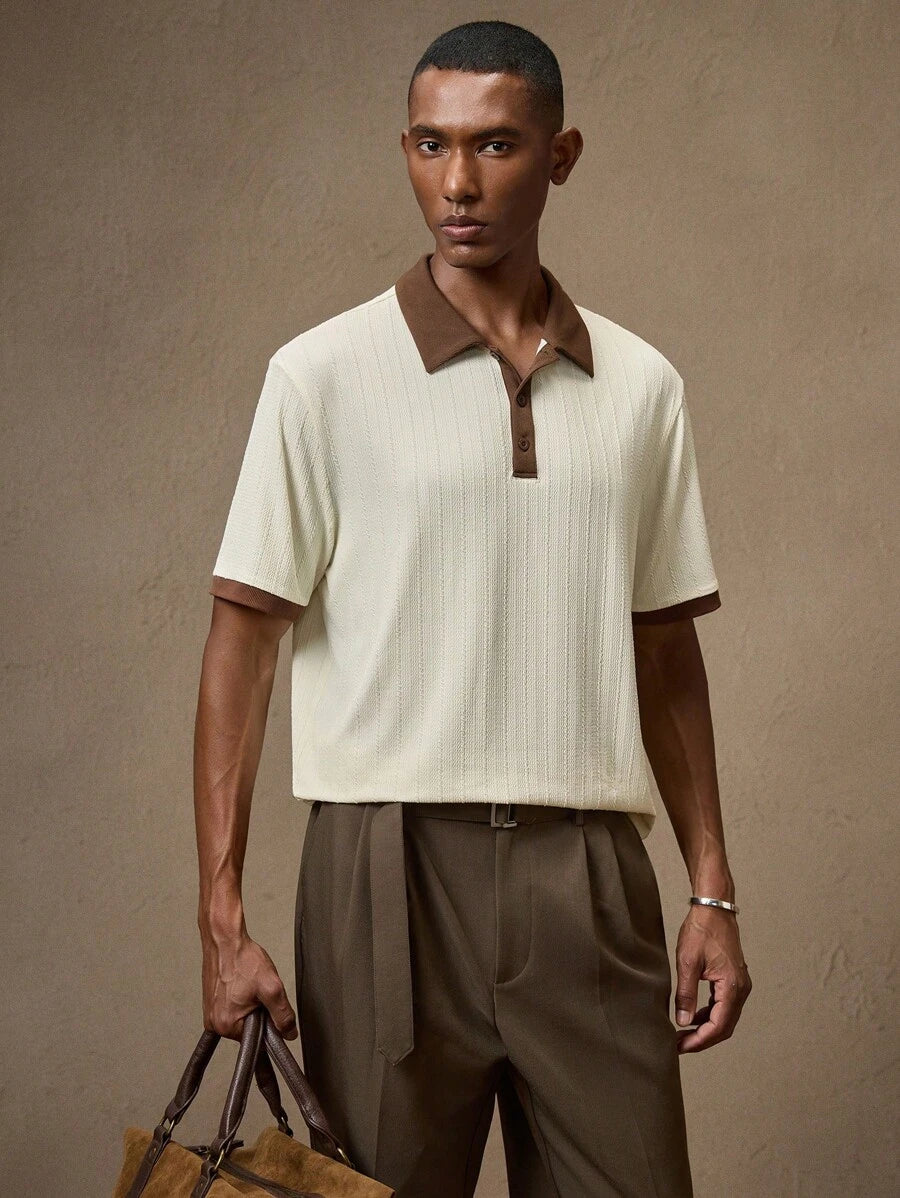 Men's Knitted White Slim Fit Casual Short Sleeve Polo Shirt