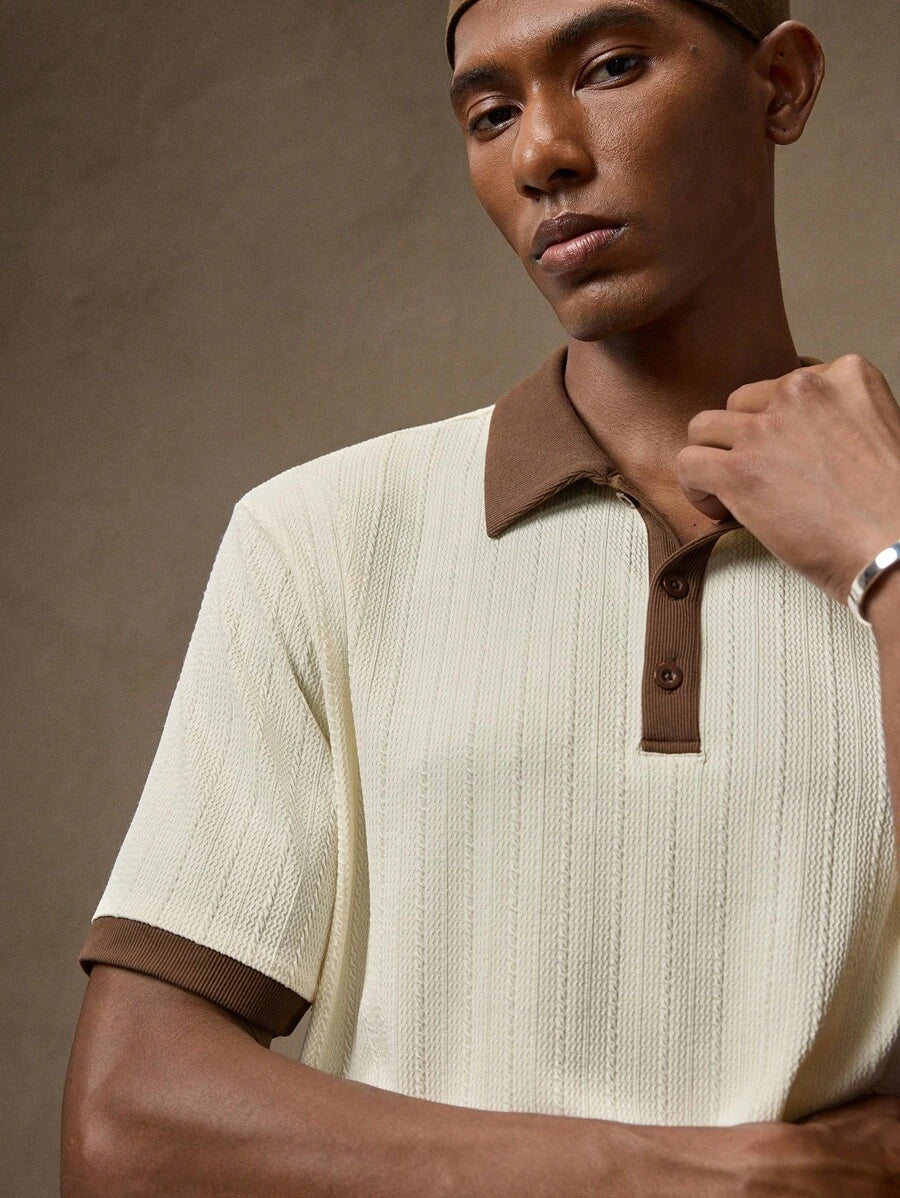 Men's Knitted White Slim Fit Casual Short Sleeve Polo Shirt