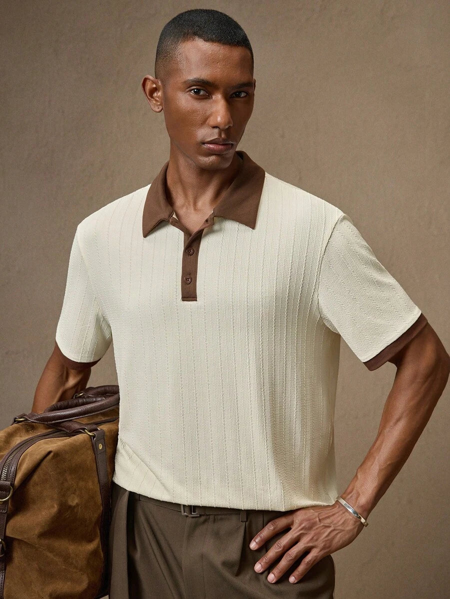 Men's Knitted White Slim Fit Casual Short Sleeve Polo Shirt
