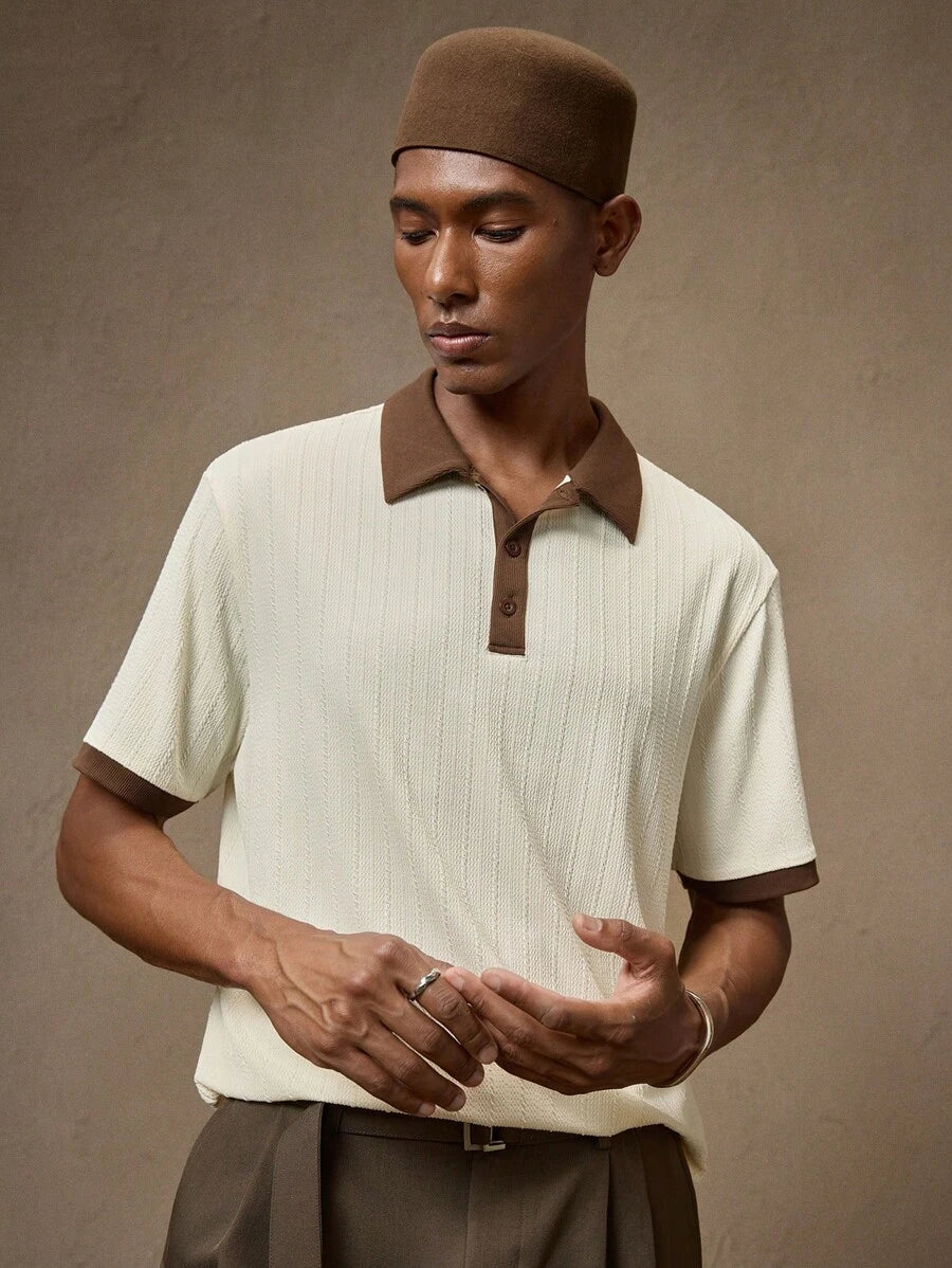 Men's Knitted White Slim Fit Casual Short Sleeve Polo Shirt
