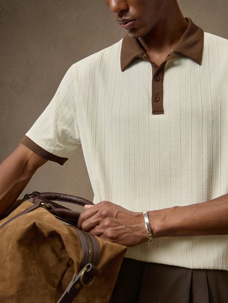Men's Knitted White Slim Fit Casual Short Sleeve Polo Shirt