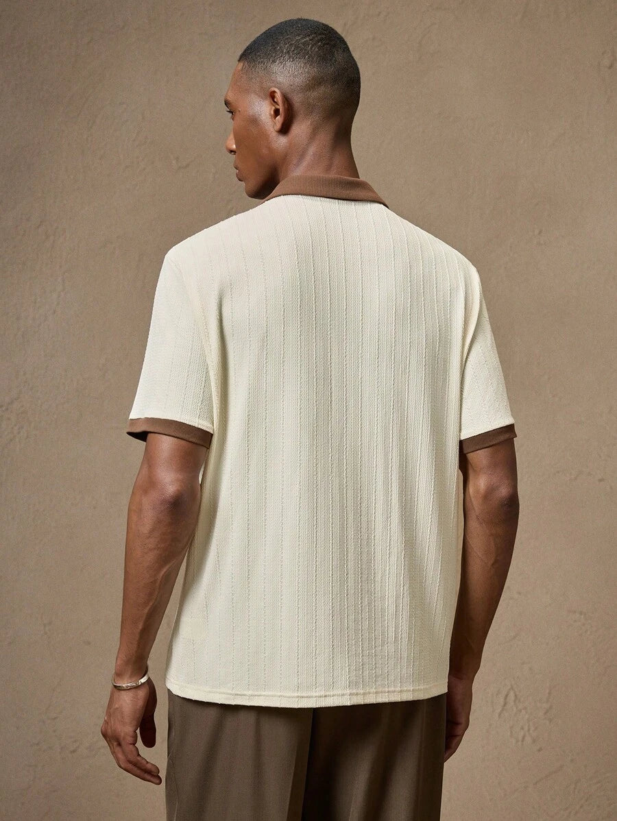 Men's Knitted White Slim Fit Casual Short Sleeve Polo Shirt