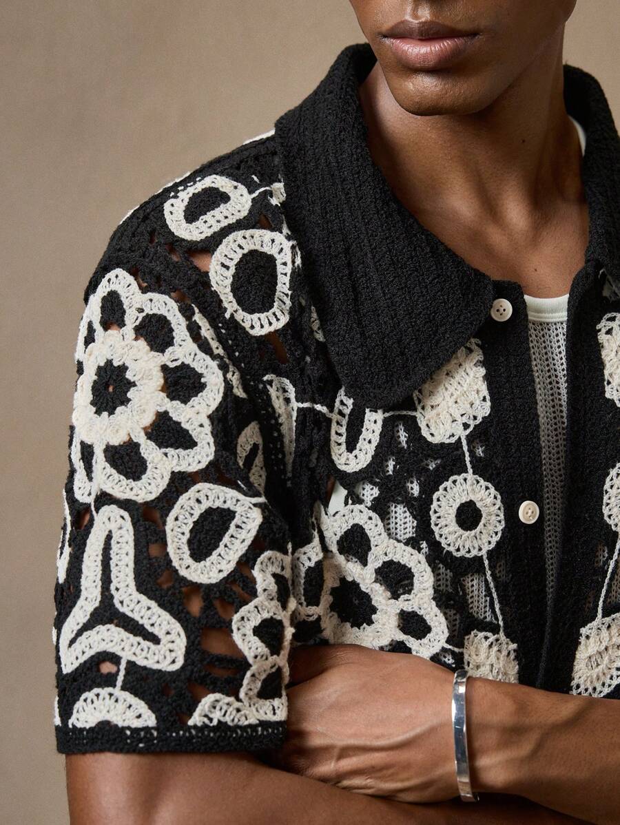 Men's Knitted Slim Fit Short Sleeve Casual Red Cardigan Sweater