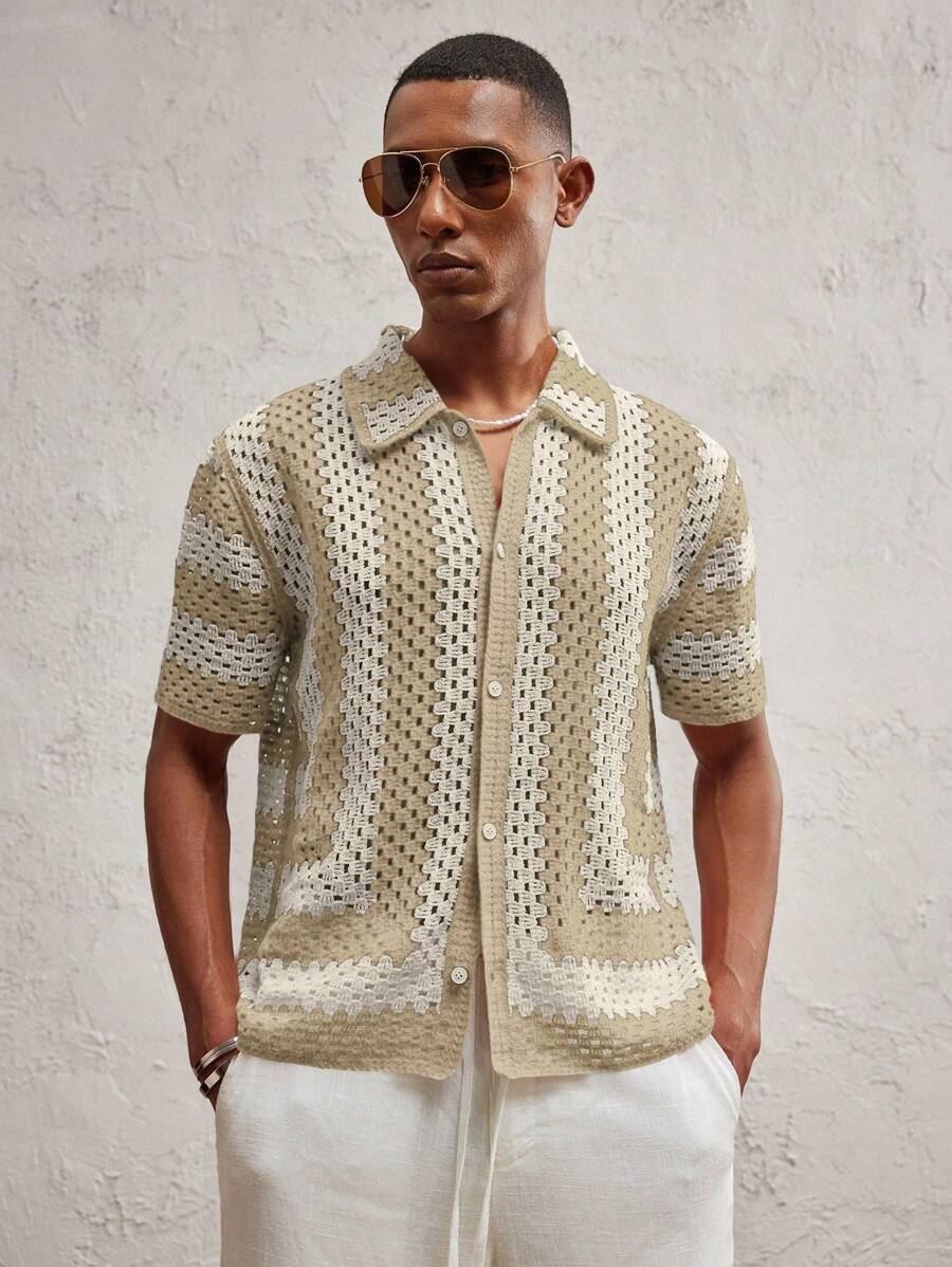 Men's Knitted Fitted Short Sleeve Casual Cardigan Fall Sweater