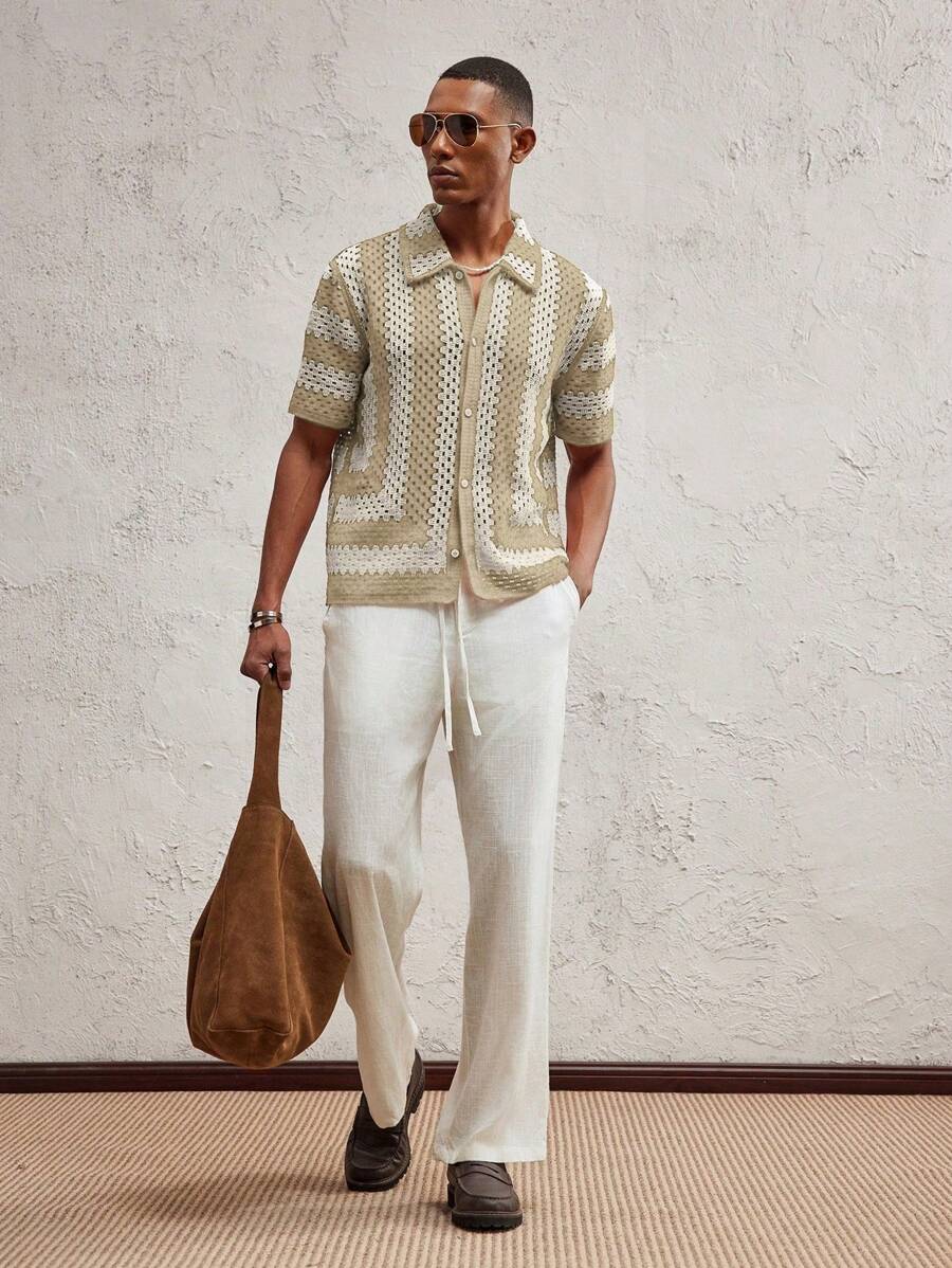 Men's Knitted Fitted Short Sleeve Casual Cardigan Fall Sweater