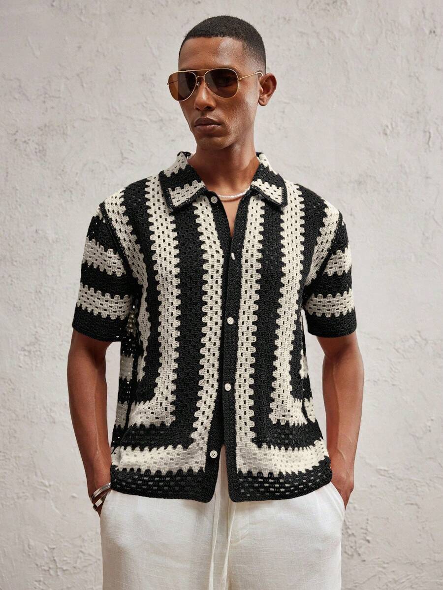 Men's Knitted Fitted Short Sleeve Casual Cardigan Fall Sweater