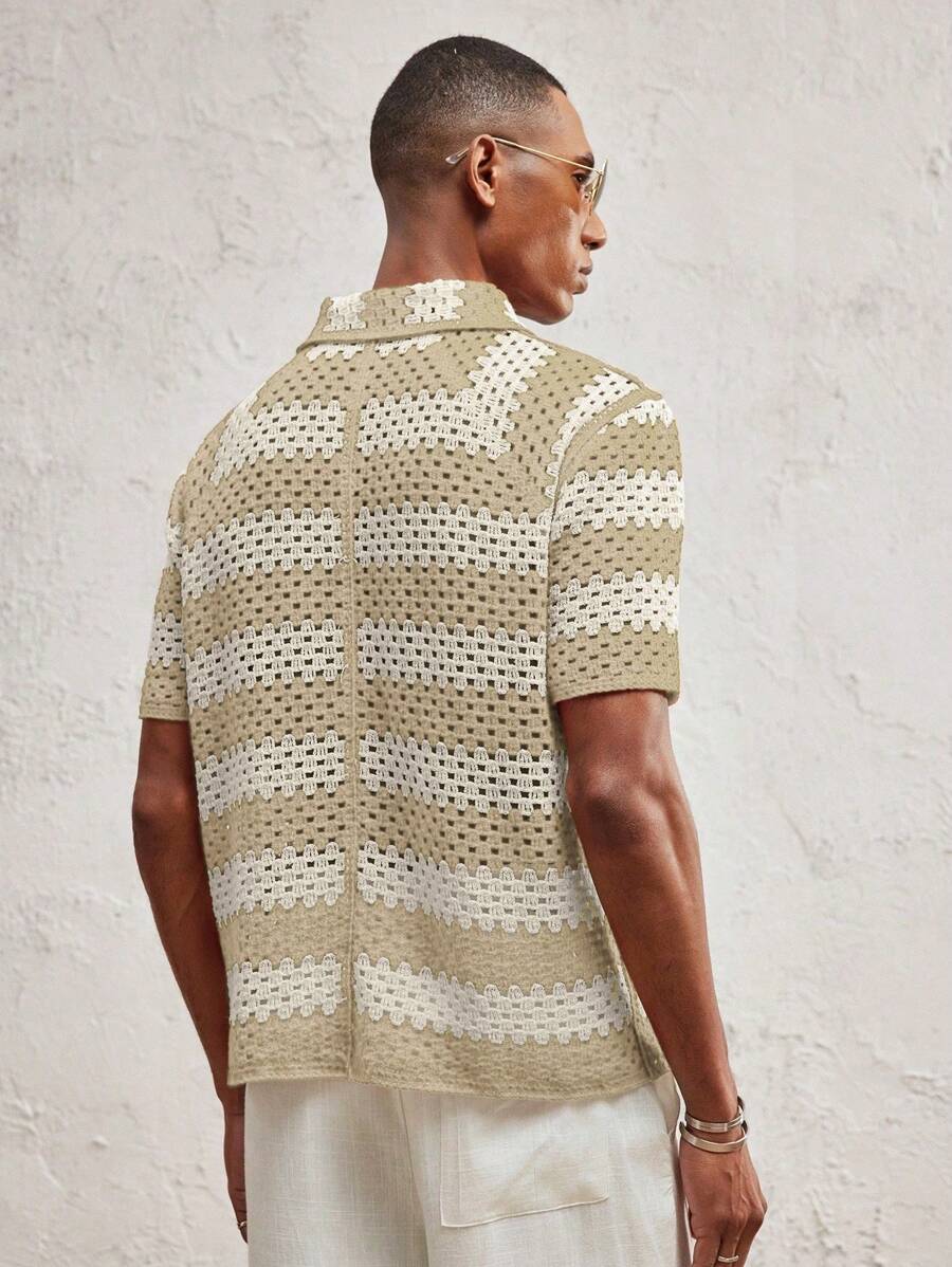 Men's Knitted Fitted Short Sleeve Casual Cardigan Fall Sweater